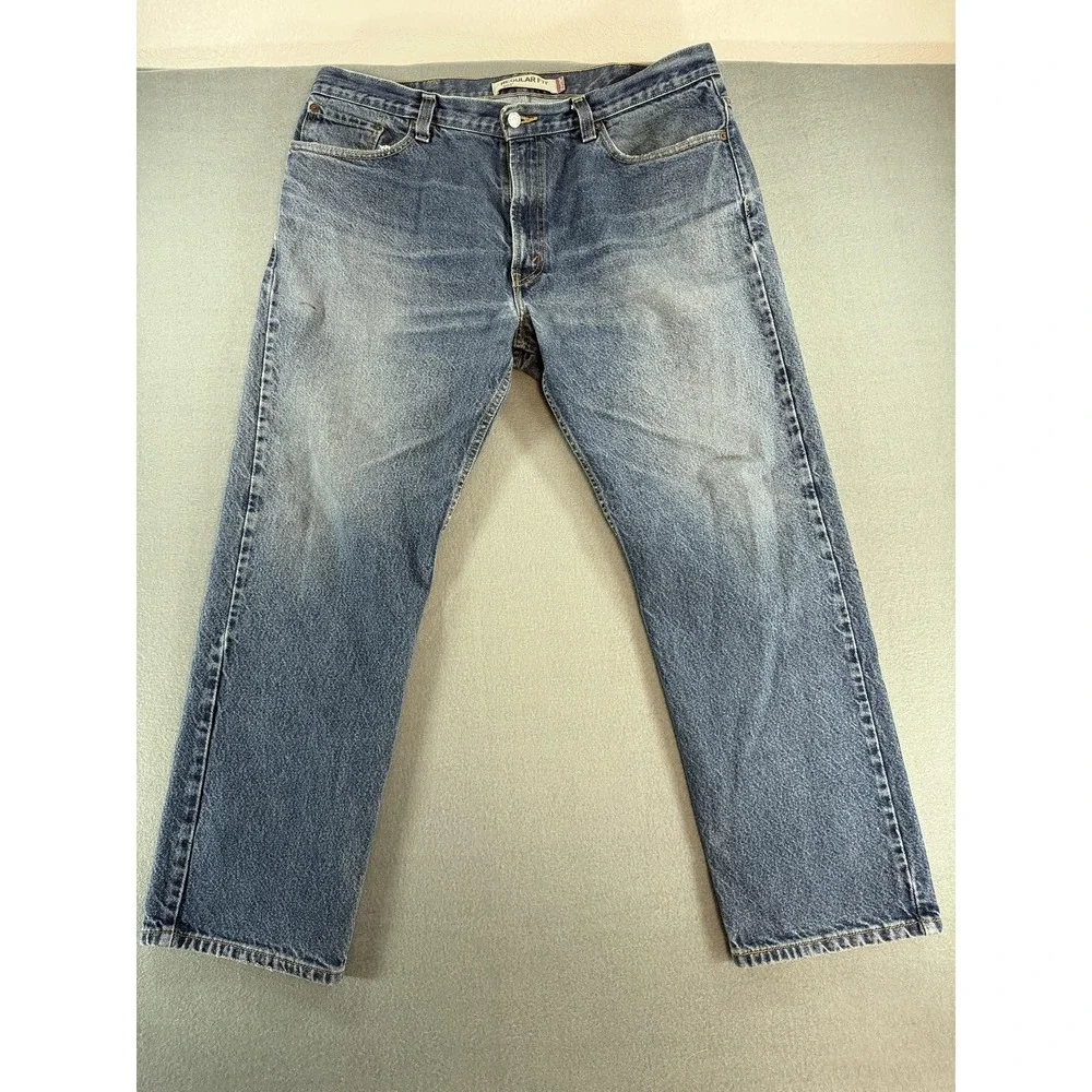 Levi's‎ 505 Jeans Mens 38x30 Medium Wash Blue Regular Straight Distressed Denim